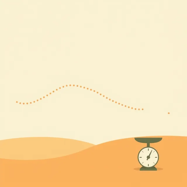 A dotted line rising then falling, with a scale below it.